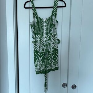 FARM Rio Green and White Leaf Print Jumpsuit